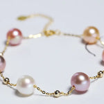 18k Yellow Gold Natural Colorful High Luster Pearl, Beaded Pearl Handmade Bracelets, Rose Pink Pearl Bracelets, Anniversary Gift Idea Etsy