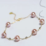 18k Yellow Gold Natural Colorful High Luster Pearl, Beaded Pearl Handmade Bracelets, Rose Pink Pearl Bracelets, Anniversary Gift Idea Etsy