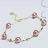 18k Yellow Gold Natural Colorful High Luster Pearl, Beaded Pearl Handmade Bracelets, Rose Pink Pearl Bracelets, Anniversary Gift Idea Etsy