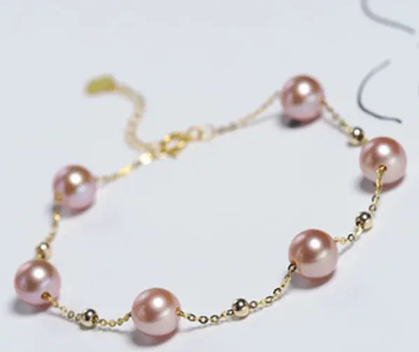 18k Yellow Gold Natural Colorful High Luster Pearl, Beaded Pearl Handmade Bracelets, Rose Pink Pearl Bracelets, Anniversary Gift Idea Etsy