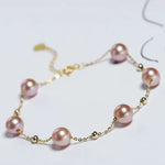 7mm Natural Colorful High Luster Pearl, 18k Yellow Gold Beaded Pearl Handmade Bracelets, Rose Pink Pearl Bracelets, Anniversary Gift Idea Etsy