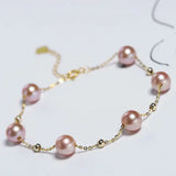 7mm Natural Colorful High Luster Pearl, 18k Yellow Gold Beaded Pearl Handmade Bracelets, Rose Pink Pearl Bracelets, Anniversary Gift Idea Etsy