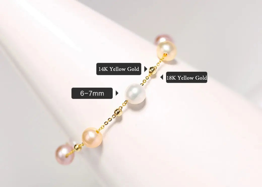 7mm Natural Colorful High Luster Pearl, 18k Yellow Gold Beaded Pearl Handmade Bracelets, Rose Pink Pearl Bracelets, Anniversary Gift Idea Etsy