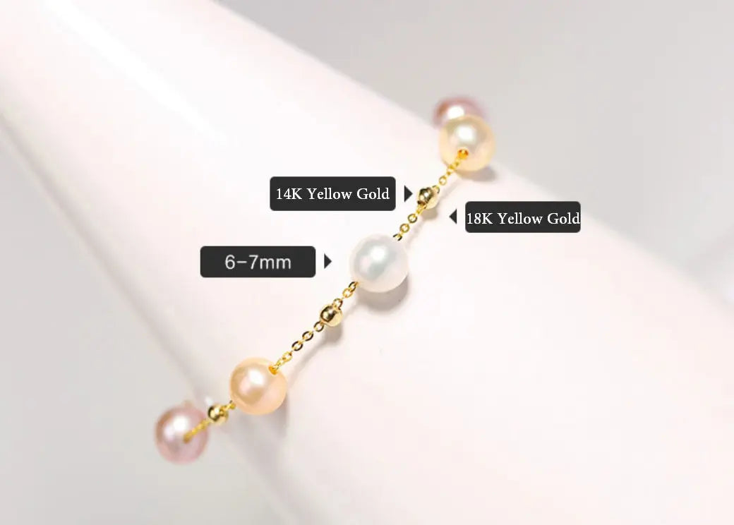 18k Yellow Gold Natural Colorful High Luster Pearl, Beaded Pearl Handmade Bracelets, Rose Pink Pearl Bracelets, Anniversary Gift Idea Etsy