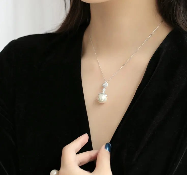 13mm Natural High Luster Pearl Necklace, Silver 925 Handmade Flower Necklace, Freshwater Pearl Necklace, White Pink Pearl, Gift Idea for Her - LaCorserArtJewelry
