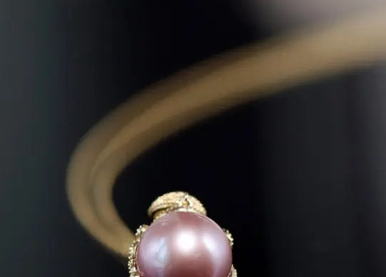12mm High Luster Purple Rose Tone Pearl Necklace, 18k Gold Plated Vermeil Handmade Carved Necklace, Anniversary Gift Idea, Gift for Her Etsy