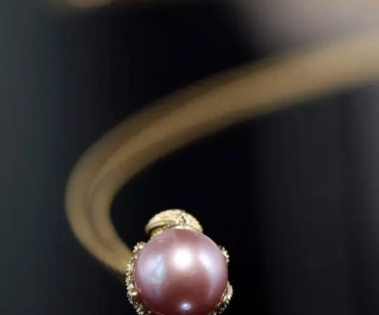 12mm High Luster Purple Rose Tone Pearl Necklace, 18k Gold Plated Vermeil Handmade Carved Necklace, Anniversary Gift Idea, Gift for Her Etsy