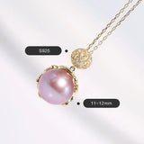 12mm High Luster Purple Rose Tone Pearl Necklace, 18k Gold Plated Vermeil Handmade Carved Necklace, Anniversary Gift Idea, Gift for Her Etsy