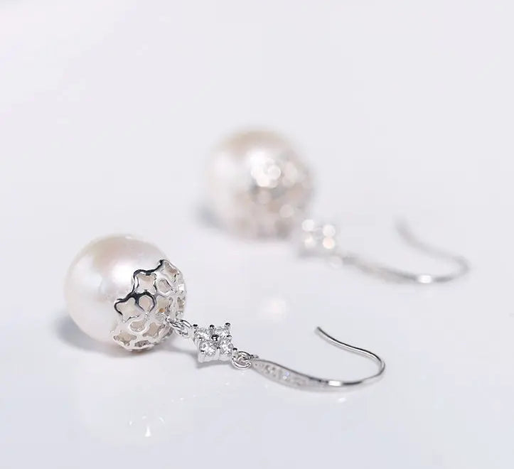 12mm High Luster Freshwater Pearl Drop Earrings - Silver 925 Etsy