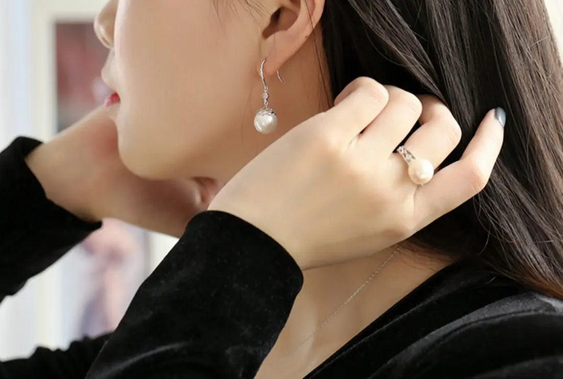12mm High Luster Freshwater Pearl Drop Earrings - Silver 925 Etsy