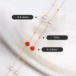 18K Yellow Gold Akoya Pearl & South Red Agate Necklace Etsy