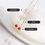 18K Yellow Gold Akoya Pearl & South Red Agate Necklace Etsy