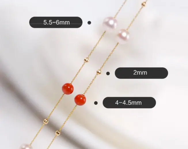 18K Yellow Gold Akoya Pearl & South Red Agate Necklace Etsy