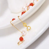 18K Yellow Gold Akoya Pearl & South Red Agate Necklace Etsy