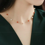 18K Yellow Gold Akoya Pearl & South Red Agate Necklace Etsy