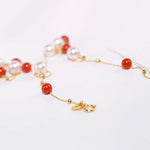 18K Yellow Gold Akoya Pearl & South Red Agate Necklace Etsy