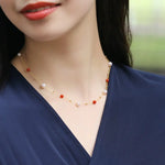18K Yellow Gold Akoya Pearl & South Red Agate Necklace Etsy