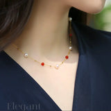 18K Yellow Gold Akoya Pearl & South Red Agate Necklace Etsy