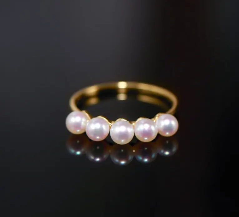 Akoya Pearl Ring - 18K Yellow Gold Beaded Jewelry Etsy