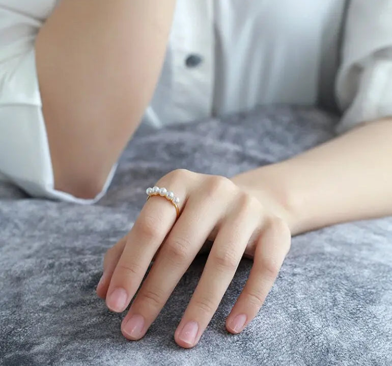 Akoya Pearl Ring - 18K Yellow Gold Beaded Jewelry Etsy