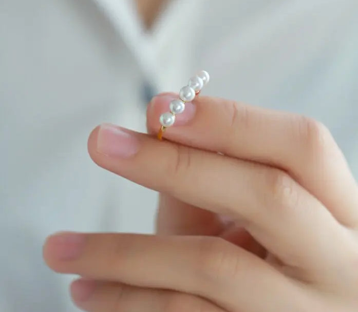 Akoya Pearl Ring - 18K Yellow Gold Beaded Jewelry Etsy