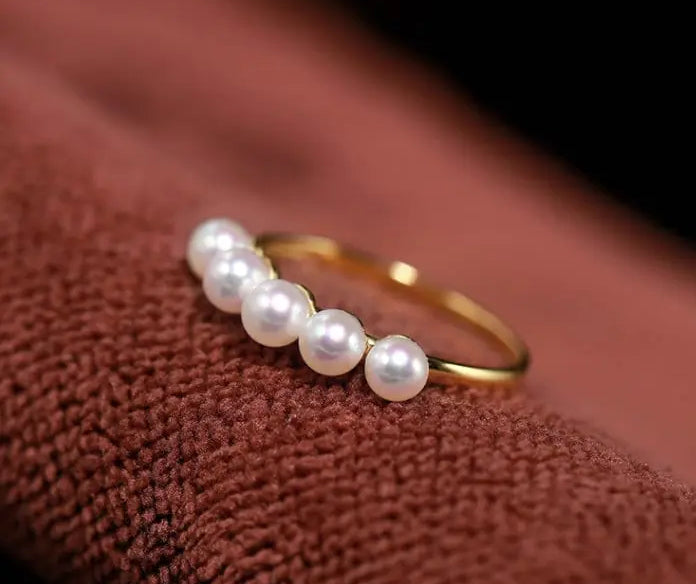 Akoya Pearl Ring - 18K Yellow Gold Beaded Jewelry Etsy