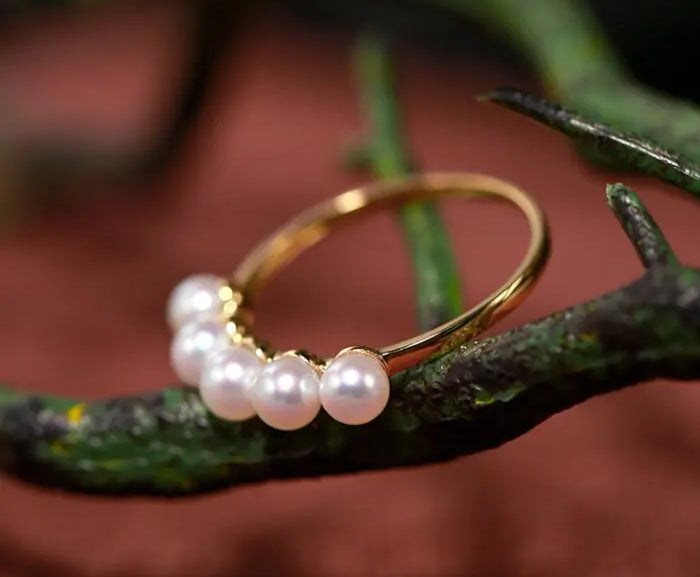 Akoya Pearl Ring - 18K Yellow Gold Beaded Jewelry Etsy