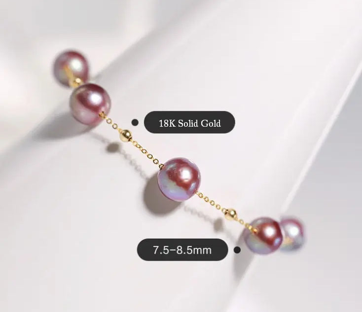 18k Yellow Gold 8.5mm Natural High Luster Purple Pearl, Beaded Pearl Handmade Bracelets, Rose Tone Pink Pearl Bracelets, Anniversary Gift Etsy