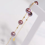 18k Yellow Gold 8.5mm Natural High Luster Purple Pearl, Beaded Pearl Handmade Bracelets, Rose Tone Pink Pearl Bracelets, Anniversary Gift Etsy