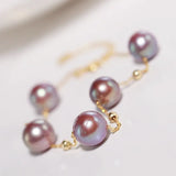 18k Yellow Gold 8.5mm Natural High Luster Purple Pearl, Beaded Pearl Handmade Bracelets, Rose Tone Pink Pearl Bracelets, Anniversary Gift Etsy