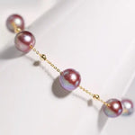 18k Yellow Gold 8.5mm Natural High Luster Purple Pearl, Beaded Pearl Handmade Bracelets, Rose Tone Pink Pearl Bracelets, Anniversary Gift Etsy