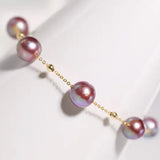 18k Yellow Gold 8.5mm Natural High Luster Purple Pearl, Beaded Pearl Handmade Bracelets, Rose Tone Pink Pearl Bracelets, Anniversary Gift Etsy