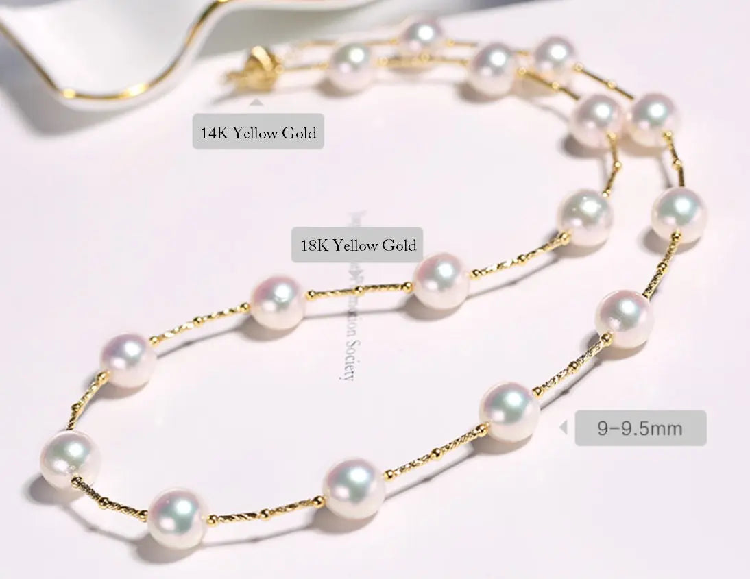 AAA+ Natural Akoya Pearl 9-9.5mm Necklace - 18K Yellow Gold Etsy