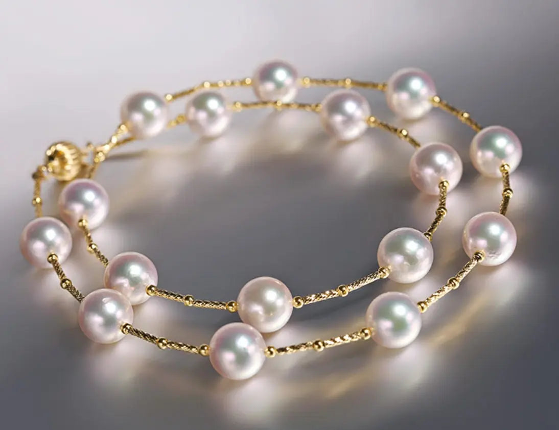 AAA+ Natural Akoya Pearl 9-9.5mm Necklace - 18K Yellow Gold Etsy