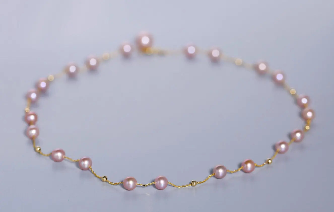 18K Yellow Gold Choker - 6mm Natural Nude Purple Pearl Y-Necklace Etsy