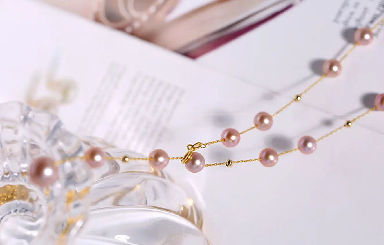 18K Yellow Gold Choker - 6mm Natural Nude Purple Pearl Y-Necklace Etsy