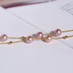 18K Yellow Gold & High Luster 6mm Natural Nude Purple Pearl Chocker Handmade 18K Yellow Gold Y-Necklace, Vanilla Pearl Necklace, Gift Idea Etsy