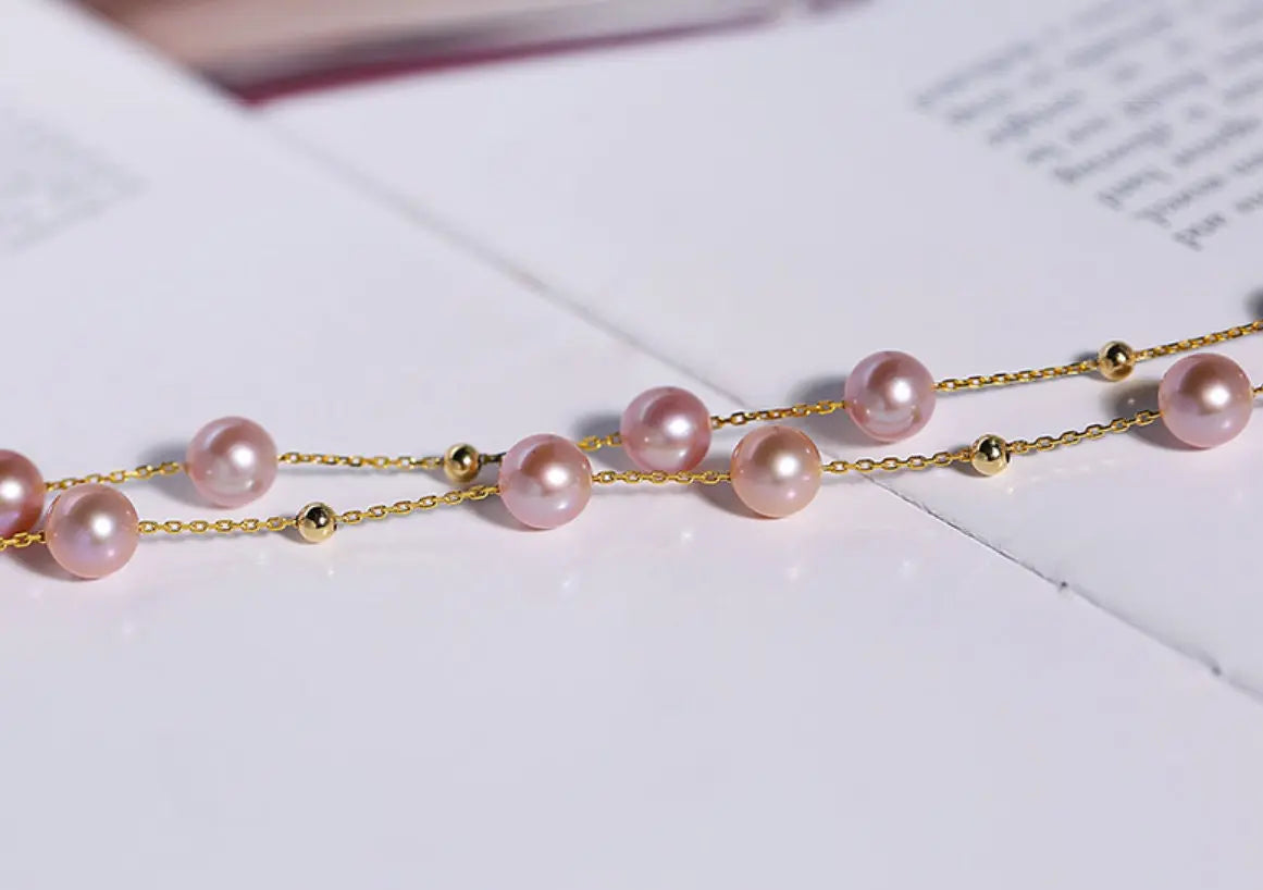 18K Yellow Gold Choker - 6mm Natural Nude Purple Pearl Y-Necklace Etsy