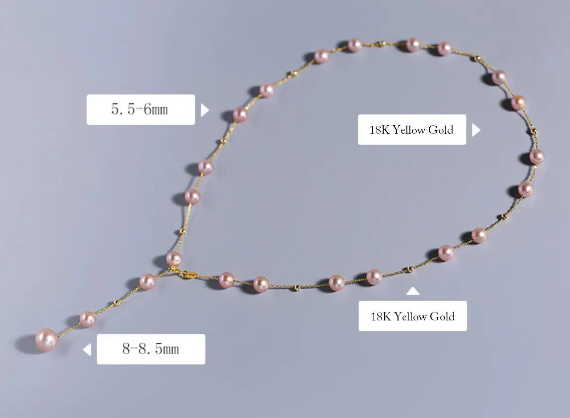 18K Yellow Gold & High Luster 6mm Natural Nude Purple Pearl Chocker Handmade 18K Yellow Gold Y-Necklace, Vanilla Pearl Necklace, Gift Idea Etsy