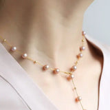18K Yellow Gold & High Luster 6mm Natural Nude Purple Pearl Chocker Handmade 18K Yellow Gold Y-Necklace, Vanilla Pearl Necklace, Gift Idea Etsy