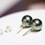 Natural Peacock Green Tahitian Pearls Earrings, 18K Yellow Gold Black Pearl Earrings Stud Earrings Etsy