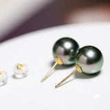 Natural Peacock Green Tahitian Pearls Earrings, 18K Yellow Gold Black Pearl Earrings Stud Earrings Etsy
