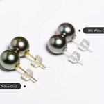 Natural Peacock Green Tahitian Pearls Earrings, 18K Solid Yellow Gold Black Pearl Earrings, Seawater Pearl Stud Earrings, Gift Idea Etsy