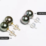 Natural Peacock Green Tahitian Pearls Earrings, 18K Yellow Gold Black Pearl Earrings Stud Earrings Etsy