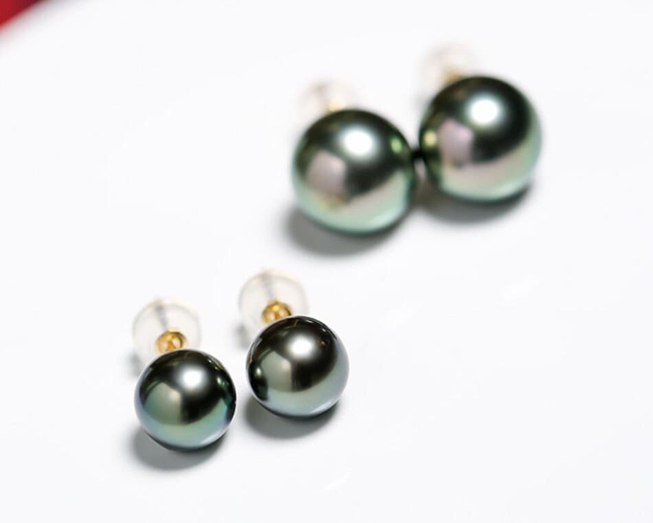 Natural Peacock Green Tahitian Pearls Earrings, 18K Solid Yellow Gold Black Pearl Earrings, Seawater Pearl Stud Earrings, Gift Idea Etsy