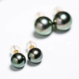 Natural Peacock Green Tahitian Pearls Earrings, 18K Solid Yellow Gold Black Pearl Earrings, Seawater Pearl Stud Earrings, Gift Idea Etsy