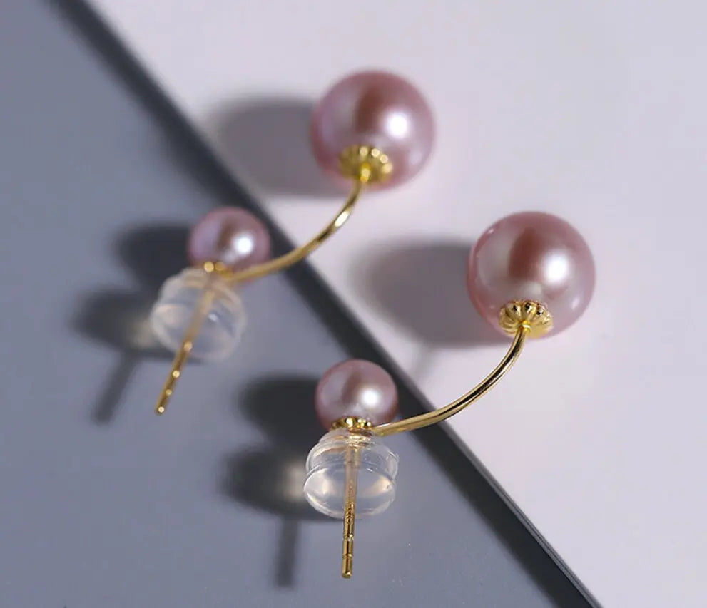 18K Solid Yellow Gold with 5A+ White Purple Pearl Earrings, Handmade Earrings, Anniversary Gift Idea, Edison Pearl Earrings, Gift For Mom Etsy