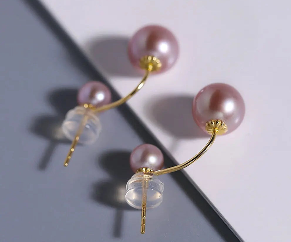 18K Solid Yellow Gold with 5A+ White Purple Pearl Earrings, Handmade Earrings, Anniversary Gift Idea, Edison Pearl Earrings, Gift For Mom Etsy