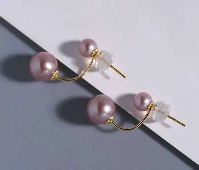 18K Solid Yellow Gold with 5A+ White Purple Pearl Earrings, Handmade Earrings, Anniversary Gift Idea, Edison Pearl Earrings, Gift For Mom Etsy