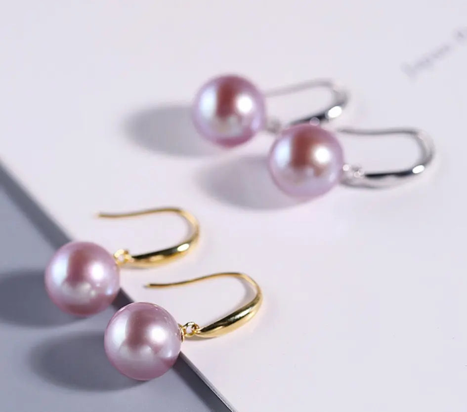 5A+ High Luster 10mm White Purple Pearl Earrings, 18K Solid Yellow Gold Handmade Earrings, Anniversary Gift Idea, Edison Pearl Earrings Etsy